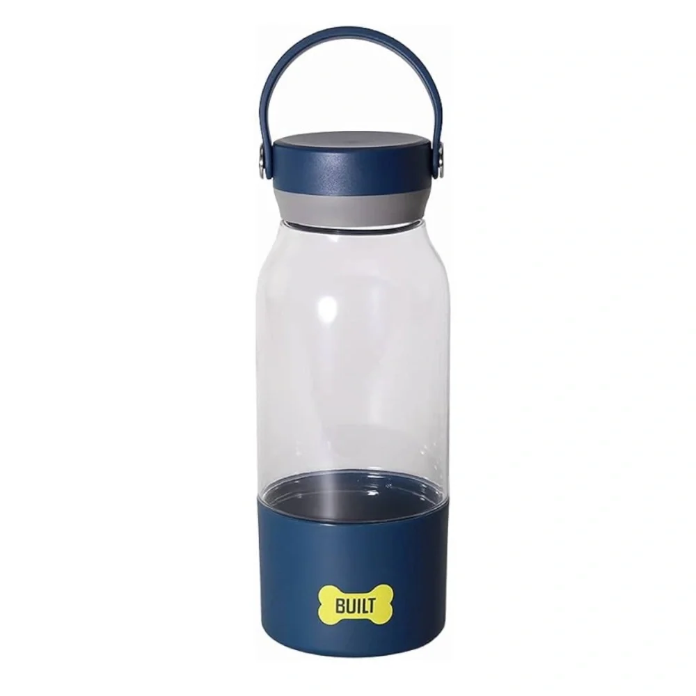 BUILT Pet 34oz Tritan Travel Water Bottle with 12oz Bowl Navy Clear